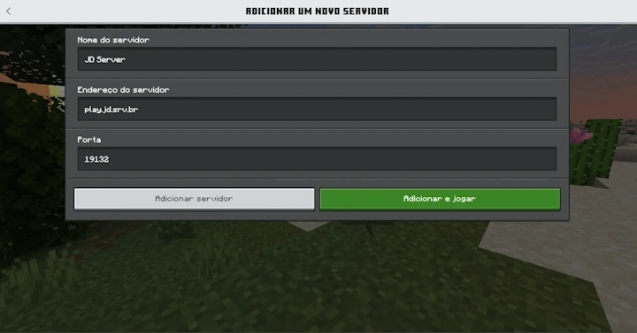 Captura de tela de como conectar ao servidor no Minecraft Bedrock Edition